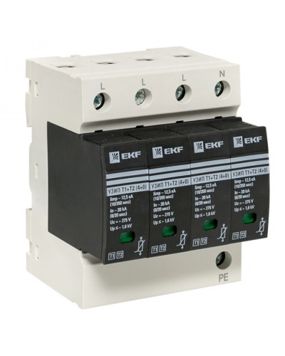 Устройство защиты от импульсных перенапряжений Т1+Т2; Iimp-12,5kA; In-20kA; Uc-275В; 4+0 EKF (OV12-4-504) в Ростове-на-Дону Электротехническое оборудование Pintop.ru