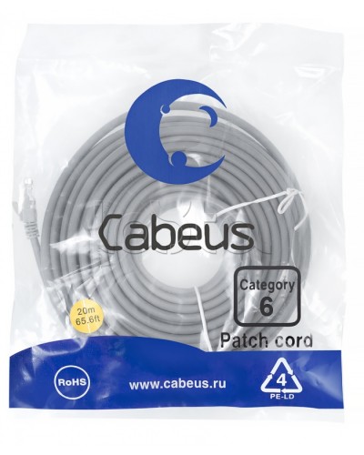 Патч-корд медный U/UTP кат.6 (20м) LSZH (серый) Cabeus (PC-UTP-RJ45-Cat.6-20m-LSZH) в Ростове-на-Дону Патчкорды (медные) Pintop.ru