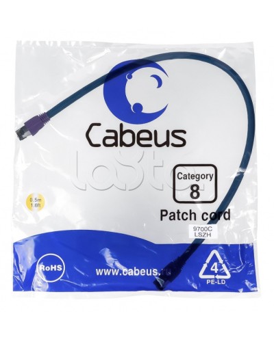 Патч-корд S/FTP Cabeus PC-SSTP-RJ45-Cat.8-0.5m-LSZH в Ростове-на-Дону Патчкорды (медные) Pintop.ru