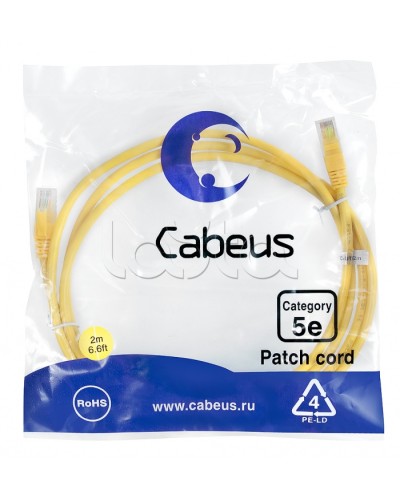 Патч-корд UTP, категория 5e, 2 м, неэкранированный, желтый Cabeus PC-UTP-RJ45-Cat.5e-2m-YL в Ростове-на-Дону Патчкорды (медные) Pintop.ru