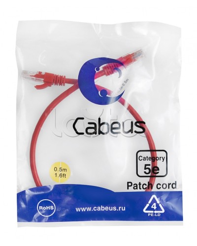 Патч-корд медный U/UTP кат.5е (0,5м) LSZH (красный) Cabeus (PC-UTP-RJ45-Cat.5e-0.5m-RD-LSZH) в Ростове-на-Дону Патчкорды (медные) Pintop.ru