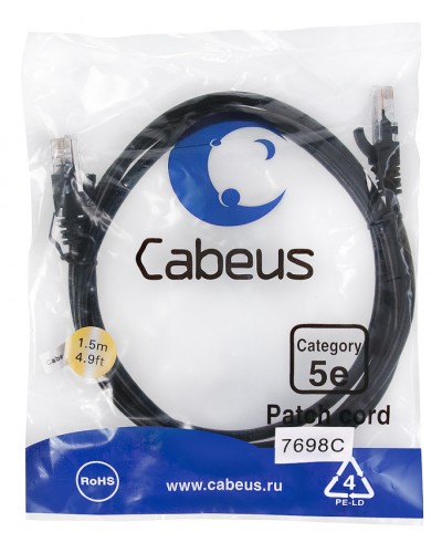 Патч-корд медный U/UTP кат.5е (1,5м) LSZH (черный) Cabeus (PC-UTP-RJ45-Cat.5e-1.5m-BK-LSZH) в Ростове-на-Дону Патчкорды (медные) Pintop.ru