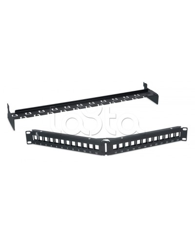 Патч-панель угловая модульная 19, 1U, 24 порта RJ-45, для неэкранированных модулей, с задним кабельным организатором (без модулей) Cabeus PLB-24-CON в Ростове-на-Дону Патч панель Pintop.ru
