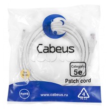Патч-корд UTP, категория 5e, 5 м, неэкранированный, белый Cabeus PC-UTP-RJ45-Cat.5e-5m-WH