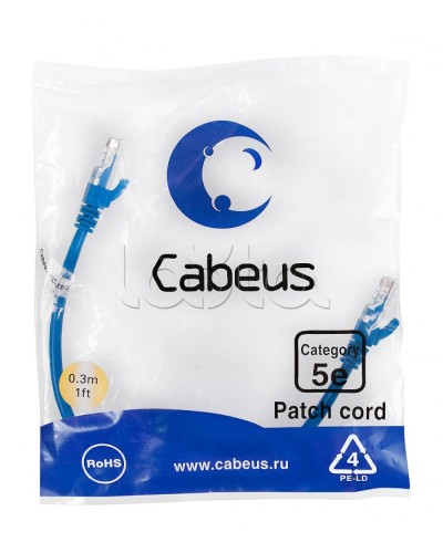Патч-корд UTP, категория 5e, 0.3 м, неэкранированный, синий Cabeus PC-UTP-RJ45-Cat.5e-0.3m-BL в Ростове-на-Дону Патчкорды (медные) Pintop.ru