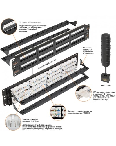 Патч-панель 19, 2U, 48xRJ45 NIKOMAX (NMC-RP48UE2-2U-BK) в Ростове-на-Дону Патч панель Pintop.ru