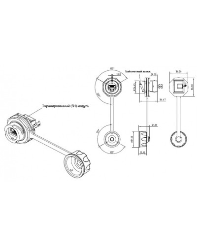 Промышленный модуль Keystone Jack RJ-45 (8P8C) Hyperline (KJ-IE-8P8C-C5e-180-SH-F-BK) в Ростове-на-Дону Патч-корды и пигтейлы Pintop.ru