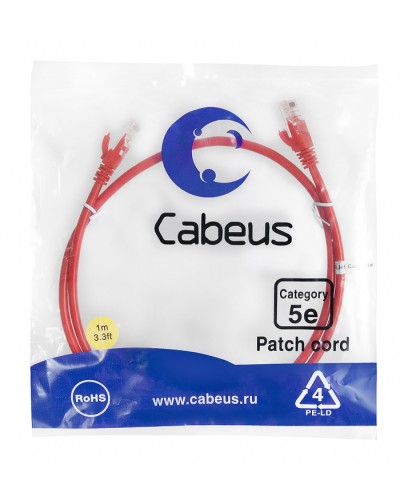 Патч-корд медный U/UTP кат.5е (1м) LSZH (красный) Cabeus (PC-UTP-RJ45-Cat.5e-1m-RD-LSZH) в Ростове-на-Дону Патч-корды и пигтейлы Pintop.ru