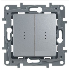 Переключатель двухклавишный с подсветкой Etika Plus 10 AX 250 В алюминий Legrand 672416
