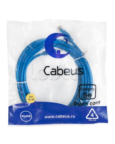 Патч-корд медный U/UTP кат.5е (5м) LSZH (синий) Cabeus (PC-UTP-RJ45-Cat.5e-5m-BL-LSZH) в Ростове-на-Дону Патчкорды (медные) Pintop.ru
