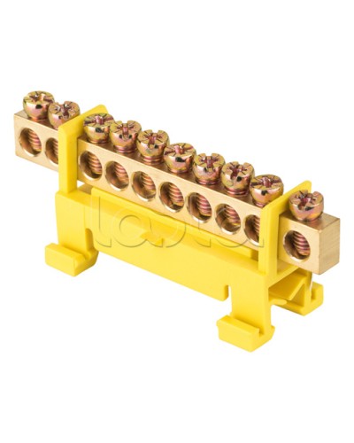 Шина 0 PE (6х9мм) 10 отверстий латунь желтый изолятор тип Стойка на DIN-рейку EKF PROxima (sn0-63-10-sy) в Ростове-на-Дону Клеммные колодки Pintop.ru