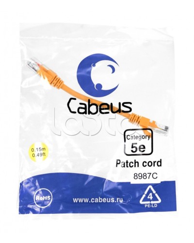 Патч-корд медный U/UTP кат.5е (0,15м) LSZH (оранжевый) Cabeus (PC-UTP-RJ45-Cat.5e-0.15m-OR-LSZH) в Ростове-на-Дону Патчкорды (медные) Pintop.ru