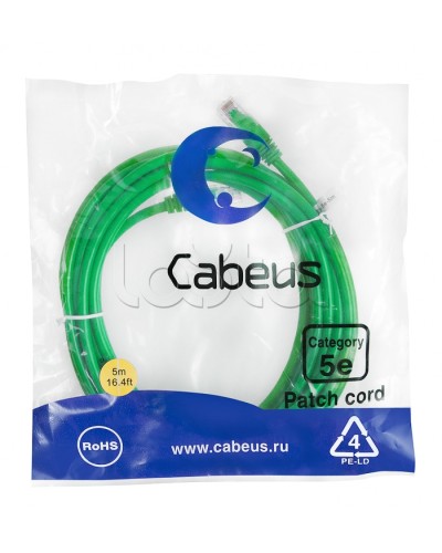 Патч-корд медный U/UTP кат.5е (5м) LSZH (зеленый) Cabeus (PC-UTP-RJ45-Cat.5e-5m-GN-LSZH) в Ростове-на-Дону Патчкорды (медные) Pintop.ru