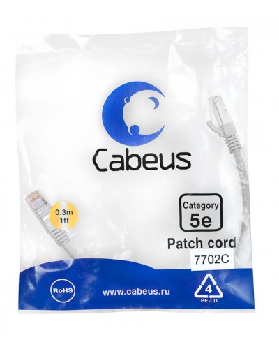 Патч-корд FTP, категория 5e, 0.3 м, экранированный, серый Cabeus PC-FTP-RJ45-Cat.5e-0.3m в Ростове-на-Дону Патчкорды (медные) Pintop.ru