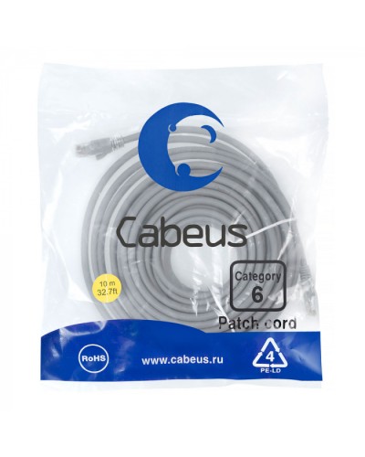 Патч-корд медный U/UTP кат.6 (10м) LSZH (серый) Cabeus (PC-UTP-RJ45-Cat.6-10m-LSZH) в Ростове-на-Дону Патчкорды (медные) Pintop.ru