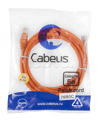 Патч-корд UTP, категория 5e, 2 м, неэкранированный, оранжевый Cabeus PC-UTP-RJ45-Cat.5e-2m-OR в Ростове-на-Дону Патчкорды (медные) Pintop.ru