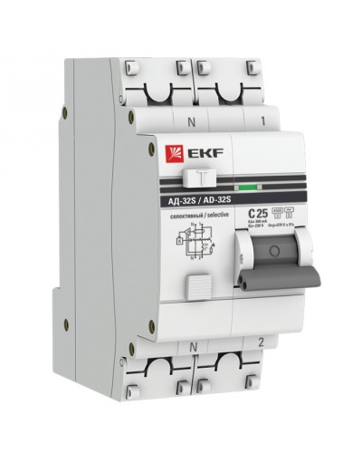 Дифференциальный автомат АД-32 (селективный) 1P+N 25А/300мА EKF PROxima (DA32-25-300S-pro) в Ростове-на-Дону Электротехническое оборудование Pintop.ru