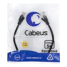 Патч-корд медный U/UTP кат.5е (0,3м) LSZH (черный) Cabeus (PC-UTP-RJ45-Cat.5e-0.3m-BK-LSZH)