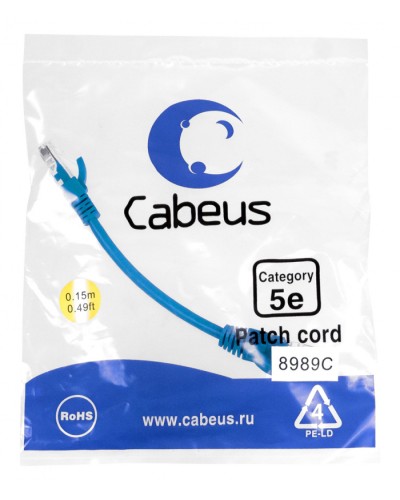 Патч-корд медный U/UTP кат.5е (0,15м) LSZH (синий) Cabeus (PC-UTP-RJ45-Cat.5e-0.15m-BL-LSZH) в Ростове-на-Дону Патчкорды (медные) Pintop.ru