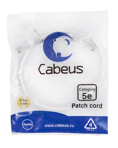 Патч-корд медный U/UTP кат.5е (0,5м) LSZH (белый) Cabeus (PC-UTP-RJ45-Cat.5e-0.5m-WH-LSZH) в Ростове-на-Дону Патчкорды (медные) Pintop.ru