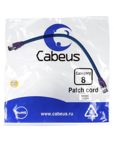 Патч-корд S/FTP Cabeus PC-SSTP-RJ45-Cat.8-0.3m-LSZH в Ростове-на-Дону Патчкорды (медные) Pintop.ru