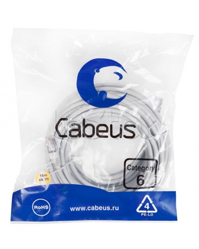Патч-корд FTP, категория 6, F/UTP экранированный, LSZH, 15 м, серый Cabeus PC-FTP-RJ45-Cat.6-15m-LSZH в Ростове-на-Дону Патчкорды (медные) Pintop.ru