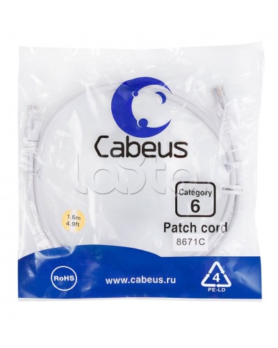 Патч-корд UTP, категория 6, 1.5 м, неэкранированный, белый Cabeus PC-UTP-RJ45-Cat.6-1.5m-WH в Ростове-на-Дону Патчкорды (медные) Pintop.ru
