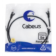 Патч-корд UTP, категория 5e, 1 м, неэкранированный, черный Cabeus PC-UTP-RJ45-Cat.5e-1m-BK