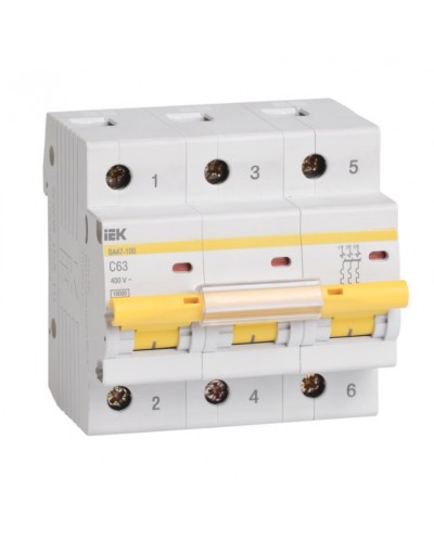 Выключатель автоматический 3P 25A (тип C) IEK ВА47-100 3P 25А (MVA40-3-025-C) в Ростове-на-Дону Электротехническое оборудование Pintop.ru