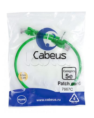 Патч-корд UTP, категория 5e, 0.5 м, неэкранированный, зеленый Cabeus PC-UTP-RJ45-Cat.5e-0.5m-GN в Ростове-на-Дону Патчкорды (медные) Pintop.ru