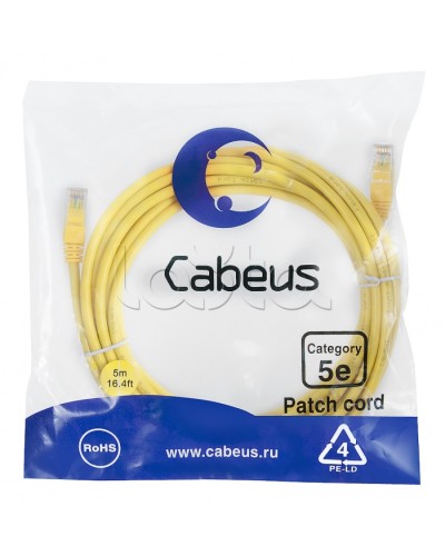 Патч-корд медный U/UTP кат.5е (5м) LSZH (желтый) Cabeus (PC-UTP-RJ45-Cat.5e-5m-YL-LSZH) в Ростове-на-Дону Патчкорды (медные) Pintop.ru