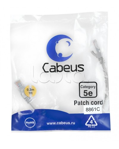 Патч-корд медный U/UTP кат.5е (0,3м) LSZH (белый) Cabeus (PC-UTP-RJ45-Cat.5e-0.3m-WH-LSZH) в Ростове-на-Дону Патчкорды (медные) Pintop.ru