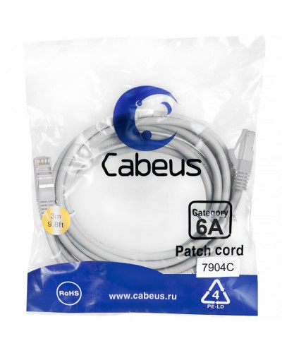 Патч-корд SSTP, категория 6a, 10G, S/FTP экранированный, LSZH, 3 м, серый Cabeus PC-SSTP-RJ45-Cat.6a-3m-LSZH в Ростове-на-Дону Патчкорды (медные) Pintop.ru