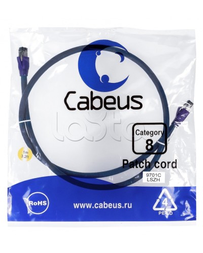 Патч-корд S/FTP Cabeus PC-SSTP-RJ45-Cat.8-1m-LSZH в Ростове-на-Дону Патчкорды (медные) Pintop.ru