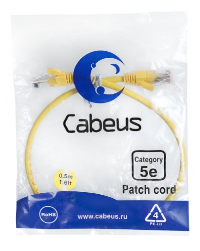 Патч-корд UTP, категория 5e, 0.5 м, неэкранированный, желтый Cabeus PC-UTP-RJ45-Cat.5e-0.5m-YL в Ростове-на-Дону Патчкорды (медные) Pintop.ru