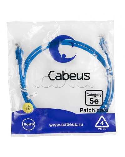 Патч-корд UTP, категория 5е, 1.5 м, неэкранированный, синий Cabeus PC-UTP-RJ45-Cat.5e-1.5m-BL в Ростове-на-Дону Патчкорды (медные) Pintop.ru