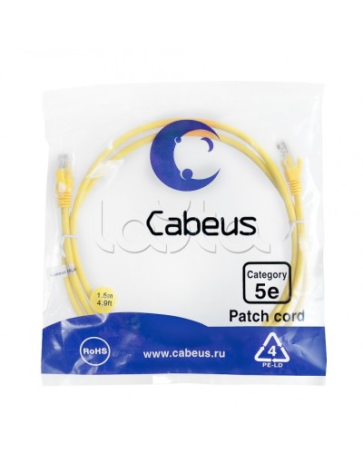 Патч-корд UTP, категория 5e, 1.5 м, неэкранированный, желтый Cabeus PC-UTP-RJ45-Cat.5e-1.5m-YL в Ростове-на-Дону Патчкорды (медные) Pintop.ru