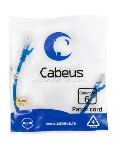 Патч-корд UTP, категория 6, 0.3 м, неэкранированный, синий Cabeus PC-UTP-RJ45-Cat.6-0.3m-BL в Ростове-на-Дону Патчкорды (медные) Pintop.ru
