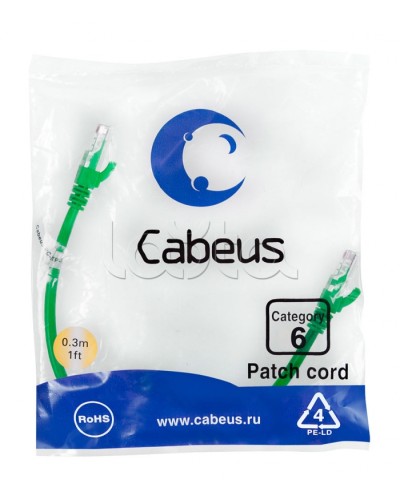 Патч-корд UTP, категория 6, 0.3 м, неэкранированный, зеленый Cabeus PC-UTP-RJ45-Cat.6-0.3m-GN в Ростове-на-Дону Патчкорды (медные) Pintop.ru