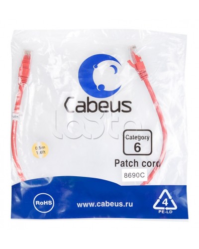 Патч-корд UTP, категория 6, 0.5 м, неэкранированный, красный Cabeus PC-UTP-RJ45-Cat.6-0.5m-RD в Ростове-на-Дону Патчкорды (медные) Pintop.ru