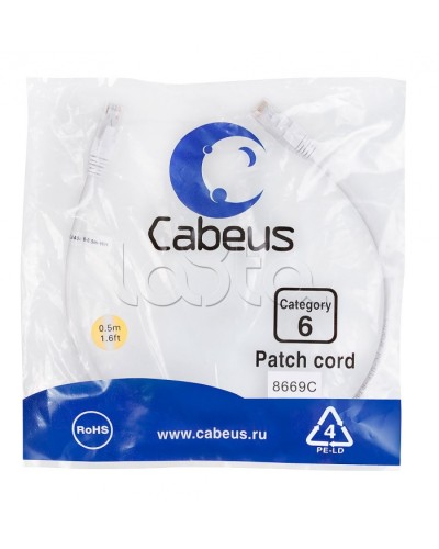 Патч-корд UTP, категория 6, 0.5 м, неэкранированный, белый Cabeus PC-UTP-RJ45-Cat.6-0.5m-WH в Ростове-на-Дону Патчкорды (медные) Pintop.ru