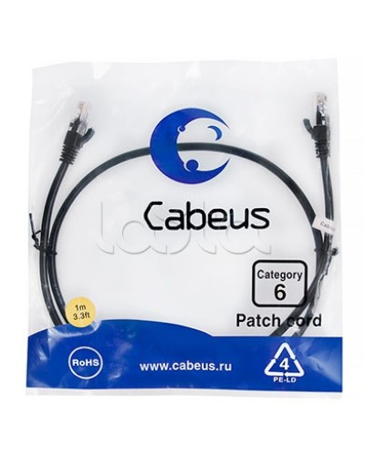 Патч-корд UTP, категория 6, 1 м, неэкранированный, черный Cabeus PC-UTP-RJ45-Cat.6-1m-BK в Ростове-на-Дону Патчкорды (медные) Pintop.ru