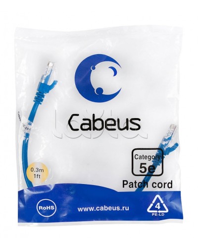 Патч-корд медный U/UTP кат.5е (0,3м) LSZH (синий) Cabeus (PC-UTP-RJ45-Cat.5e-0.3m-BL-LSZH) в Ростове-на-Дону Патчкорды (медные) Pintop.ru