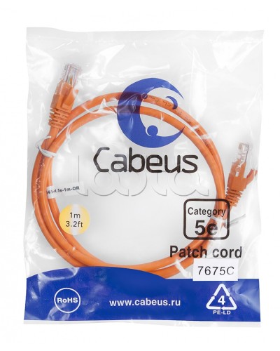 Патч-корд медный U/UTP кат.5е (1м) LSZH (оранжевый) Cabeus (PC-UTP-RJ45-Cat.5e-1m-OR-LSZH) в Ростове-на-Дону Патчкорды (медные) Pintop.ru