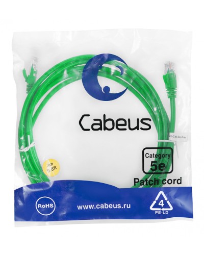 Патч-корд медный U/UTP кат.5е (3м) LSZH (зеленый) Cabeus (PC-UTP-RJ45-Cat.5e-3m-GN-LSZH) в Ростове-на-Дону Патчкорды (медные) Pintop.ru