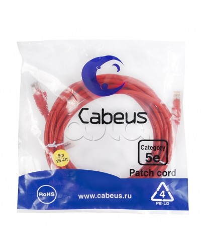 Патч-корд медный U/UTP кат.5е (5м) LSZH (красный) Cabeus (PC-UTP-RJ45-Cat.5e-5m-RD-LSZH) в Ростове-на-Дону Патчкорды (медные) Pintop.ru