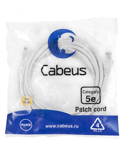 Патч-корд медный U/UTP кат.5е (5м) LSZH (белый) Cabeus (PC-UTP-RJ45-Cat.5e-5m-WH-LSZH) в Ростове-на-Дону Патчкорды (медные) Pintop.ru