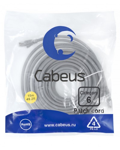 Патч-корд медный U/UTP кат.6 (15м) LSZH (серый) Cabeus (PC-UTP-RJ45-Cat.6-15m-LSZH) в Ростове-на-Дону Патчкорды (медные) Pintop.ru