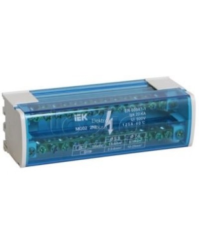 Шина «N» нулевая на DIN-рейку в корпусе 2Х15 групп IEK YND10-2-15-125 в Ростове-на-Дону Аксессуары для стоек и шкафов Pintop.ru