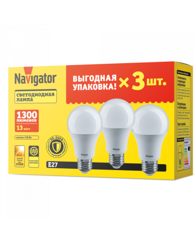 Лампа Navigator 95 318 NLL-A60-13-230-2.7K-E27-PACK3 в Ростове-на-Дону Источники света(Лампы) Pintop.ru